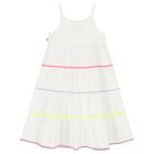 Girls White Tiered Dress, 1, hi-res