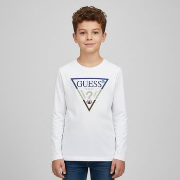 Boys White Logo Long Sleeve Top