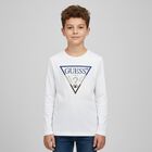 Boys White Logo Long Sleeve Top, 1, hi-res