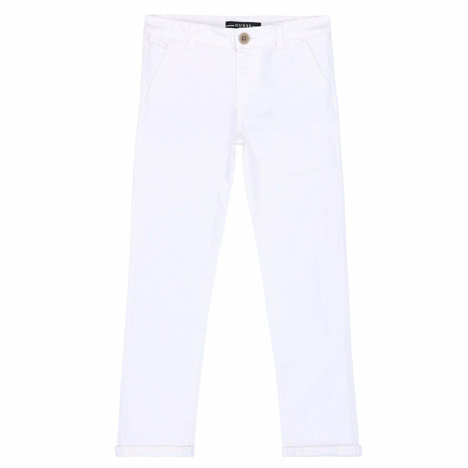 Girls White Stretch Satin Chino Pants, 1, hi-res
