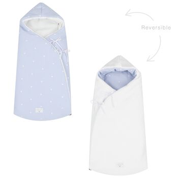 مدس قابل للعكس بغطاء للرأس باللون الازرق والابيض 