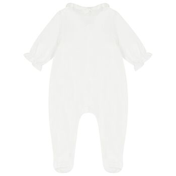 Baby Girls White Embroidered Babygrow