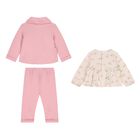 Baby Girls Pink & Beige Animals 3 Piece Trousers Set , 1, hi-res