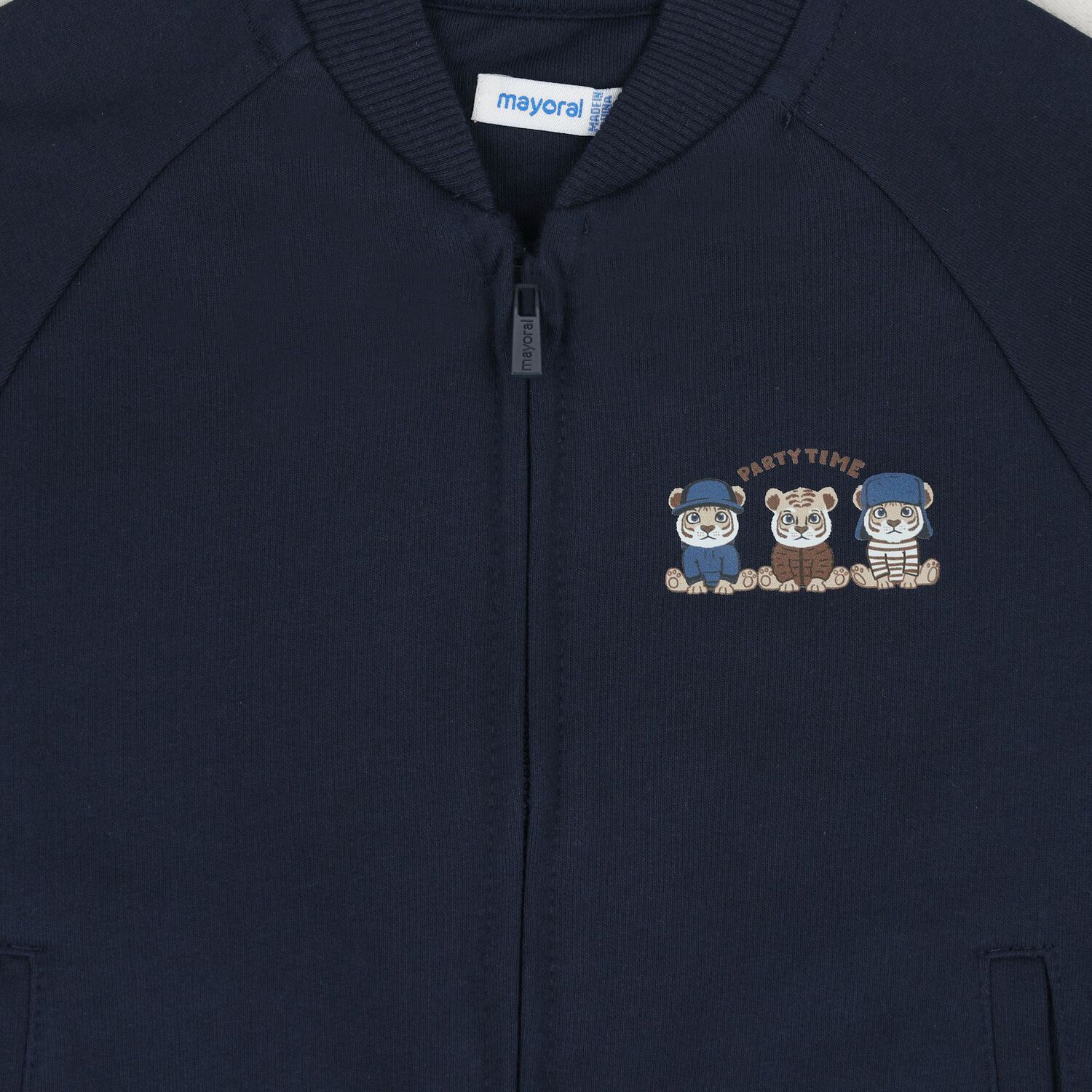 Younger Boys Navy Blue & Beige Tiger Tracksuit Set ( 3 Piece ), 2, hi-res