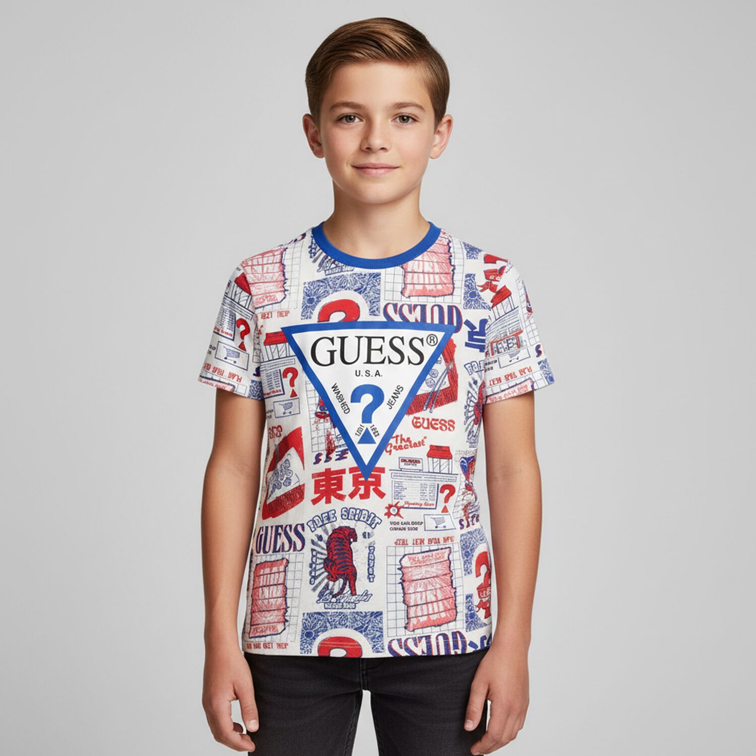 تيشيرت أولاد بالشعار باللون الأبيض , 3, hi-res