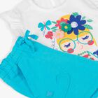 Girls White & Blue Flower Shorts Set, 1, hi-res