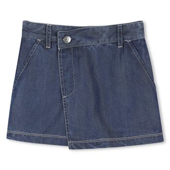 Girls Blue Denim Logo Shorts