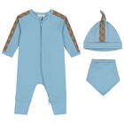 Baby Boys Blue & Beige Romper Gift Set, 3, hi-res