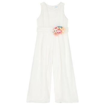 Girls White Flower Jumpsuit
