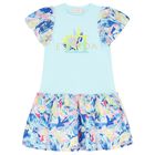 Girls Blue Logo Dress, 1, hi-res