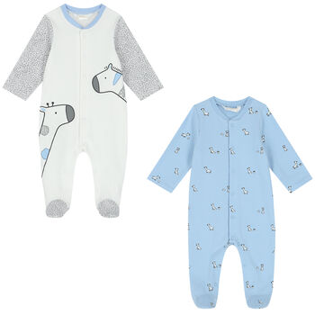 Baby Boys White & Blue Giraffe Babygrows (2 Pack)