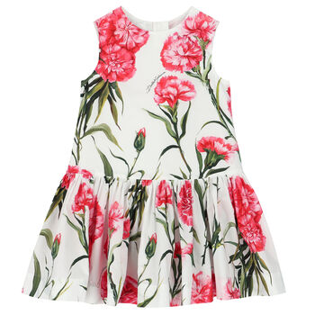 Girls Ivory & Red Floral Dress