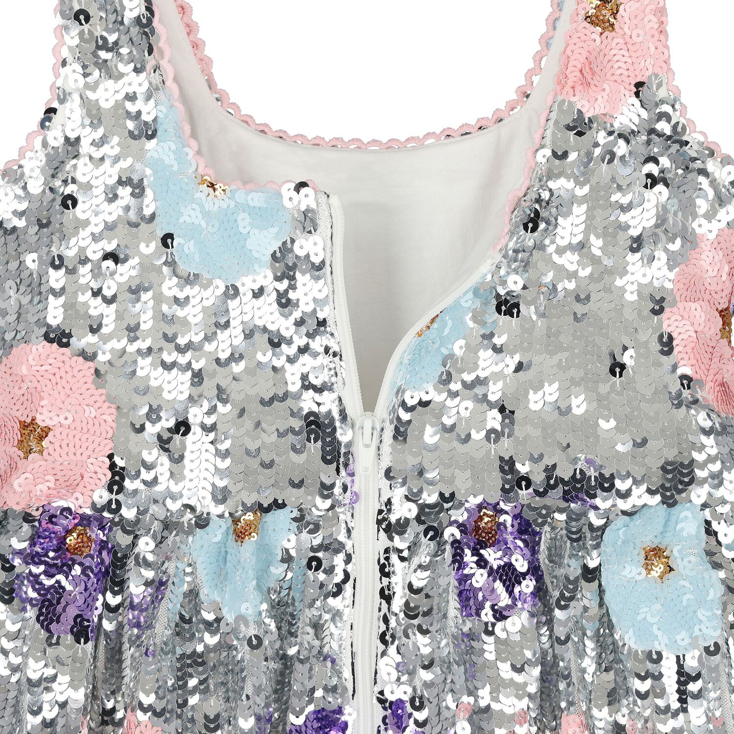 Girls Silver Sequin Dress, 1, hi-res