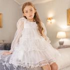 Girls Ivory Floral Tulle Dress, 1, hi-res