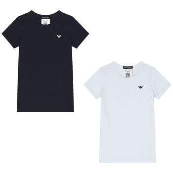 Boys White & Navy Blue Logo T-Shirts ( 2-Pack )