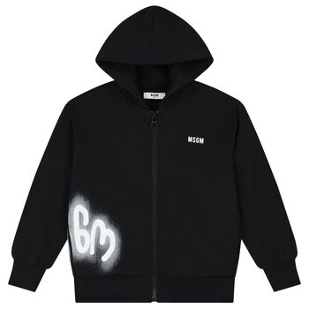 Boys Black Logo Zip Up Top