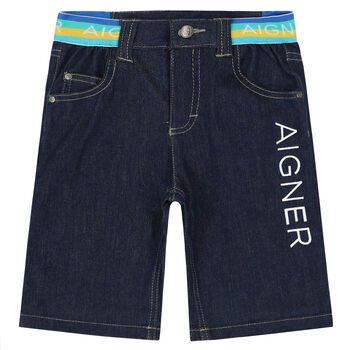 Boys Navy Blue Logo Denim Shorts
