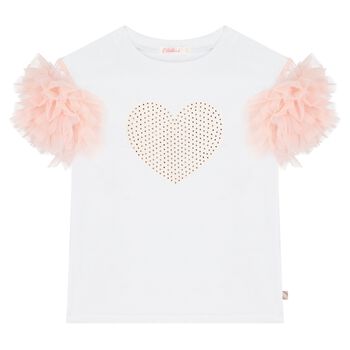 Girls White Ruffled Heart T-Shirt
