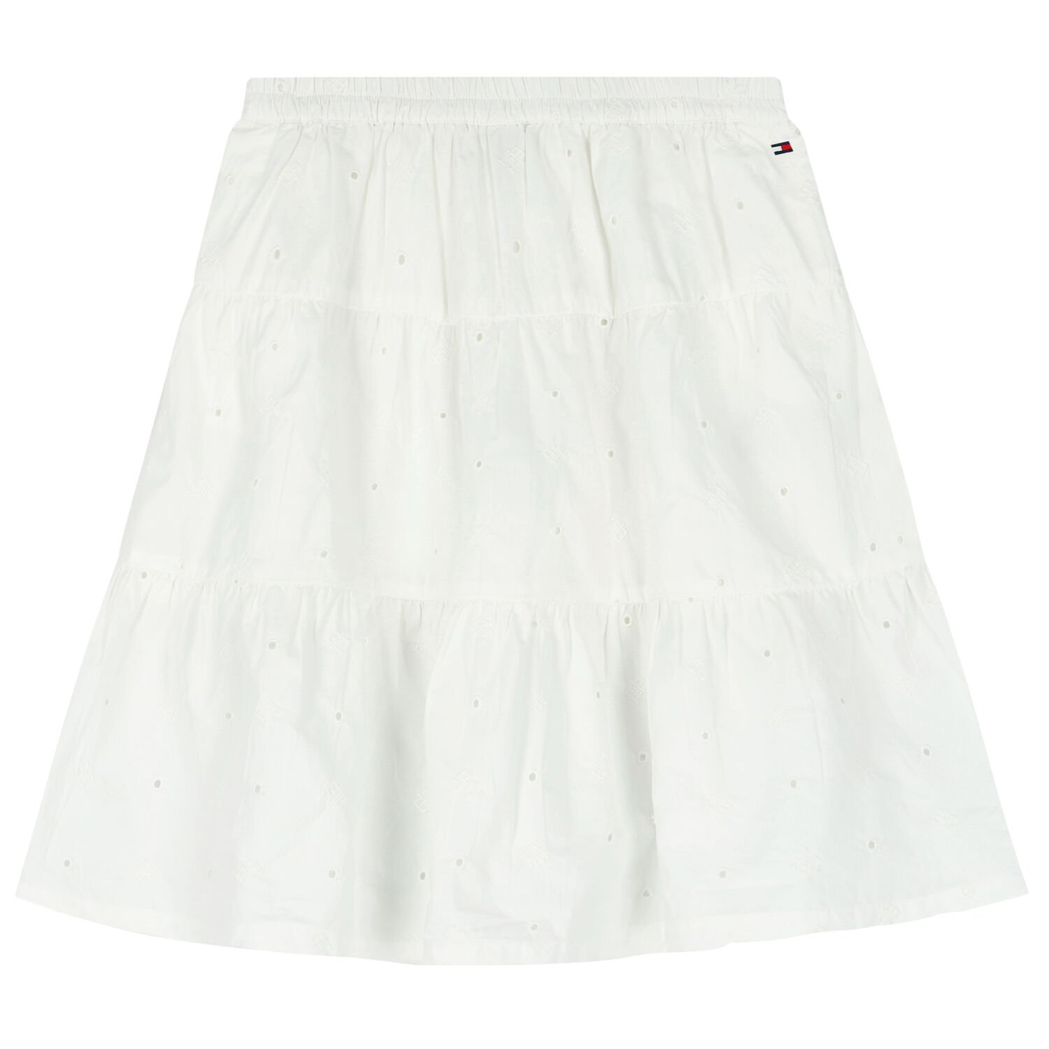 Girls White Logo Broderie Anglaise Skirt, 1, hi-res