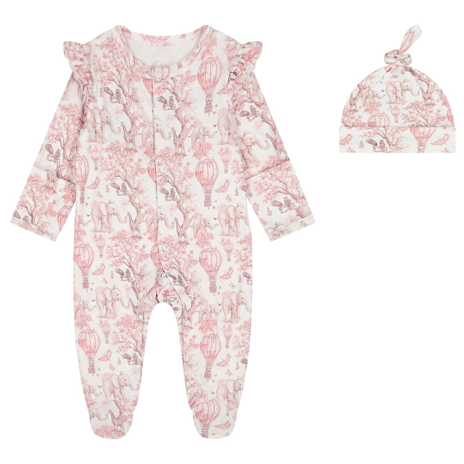 طقم هدايا ملابس أطفال بشعار افريقيا باللون الابيض والوردي للبنات , 1, hi-res