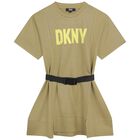 Girls Khaki Green Logo Dress, 1, hi-res