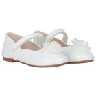 Girls White Flower Shoes, 1, hi-res