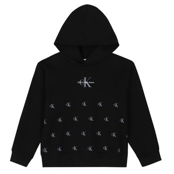 Boys Black Logo Hooded Top