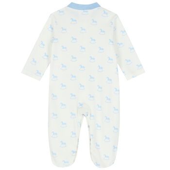 Baby Boys Ivory & Blue Horse Babygrow