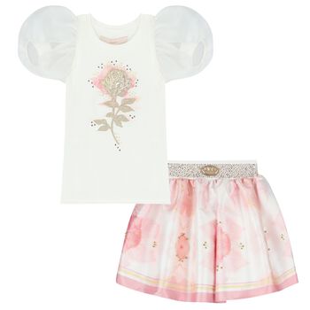 Girls Ivory & Pink Skirt Set