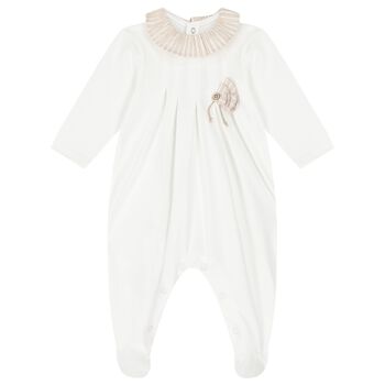 Baby Girls White & Beige Striped Babygrow