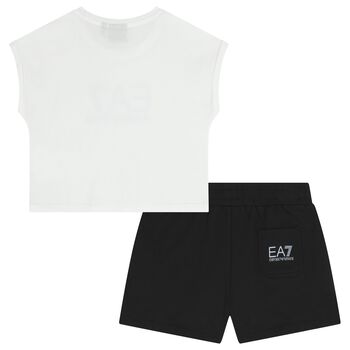 Girls White & Black Logo Shorts Set