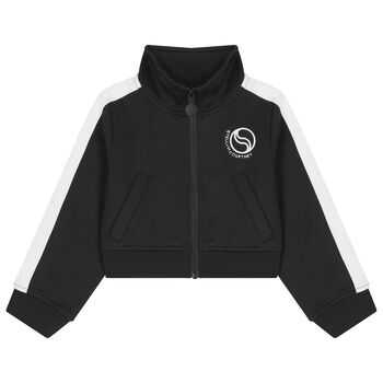 Girls Black Logo Zip Up Top