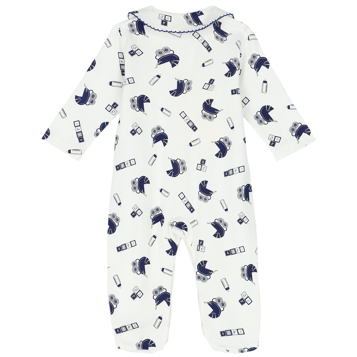 Ivory & Navy Pram Babygrow, 1, hi-res