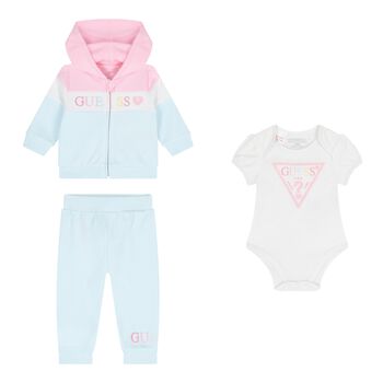 Baby Girls Pink & Blue Logo Tracksuit (3 Piece)
