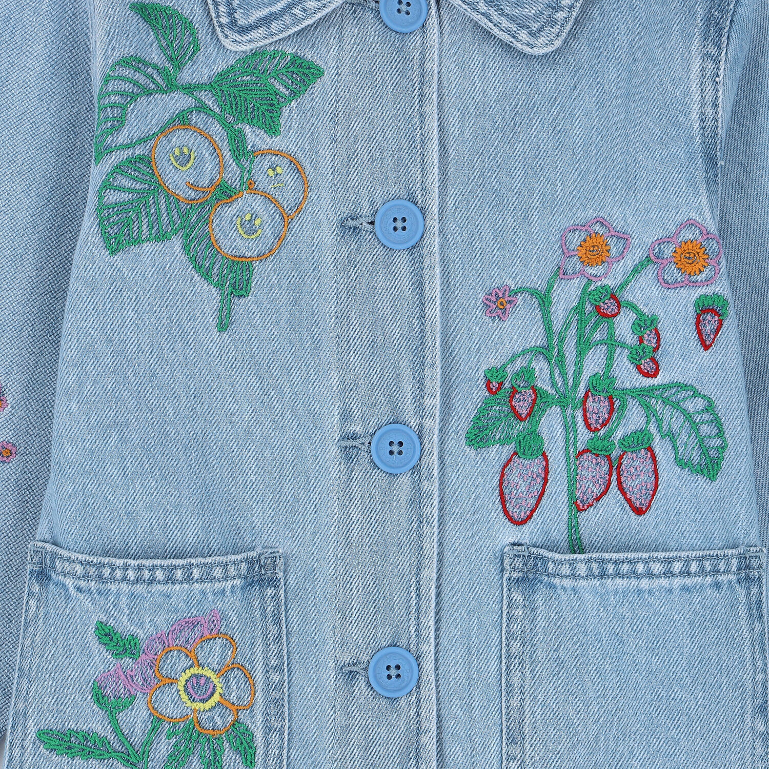 Girls Blue Floral  Denim Jacket, 1, hi-res