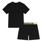 Boys Black Logo Pyjamas, 1, hi-res