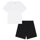 Boys White & Black Logo Shorts Set, 1, hi-res