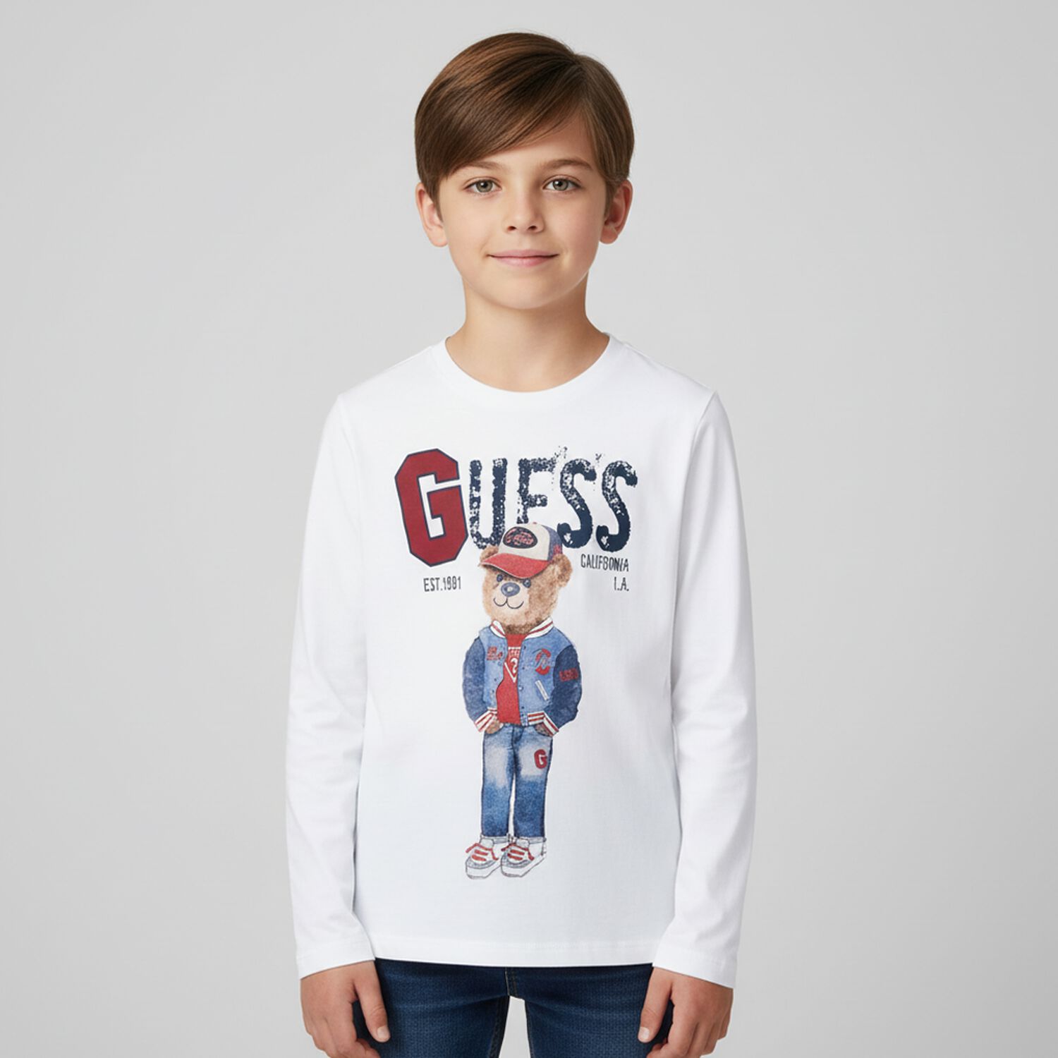 Boys White Teddy Bear Long Sleeve Top, 2, hi-res image number null
