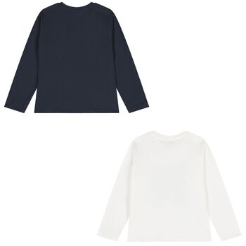 Boys White & Navy Blue Long Sleeve Top ( 2 Pack )