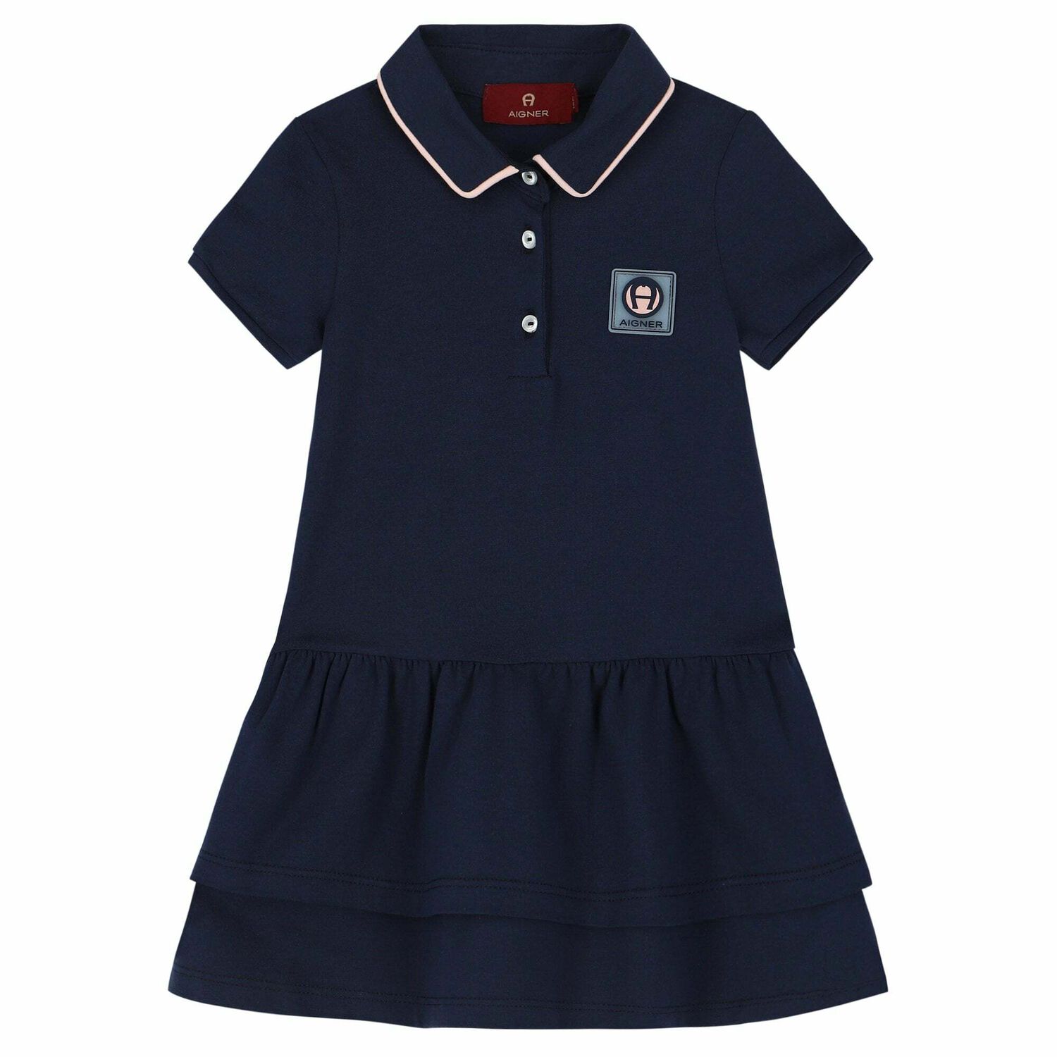 Younger Girls Navy Logo Polo Dress, 2, hi-res