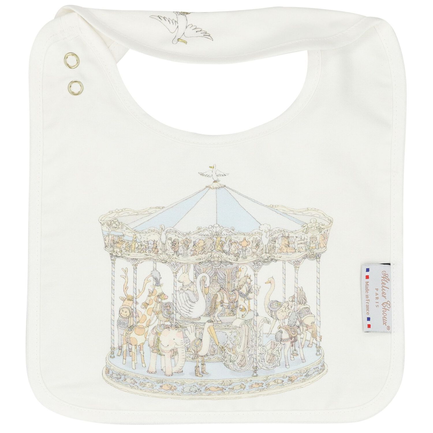 Baby Boys Ivory & Blue Carousel Bib, 1, hi-res