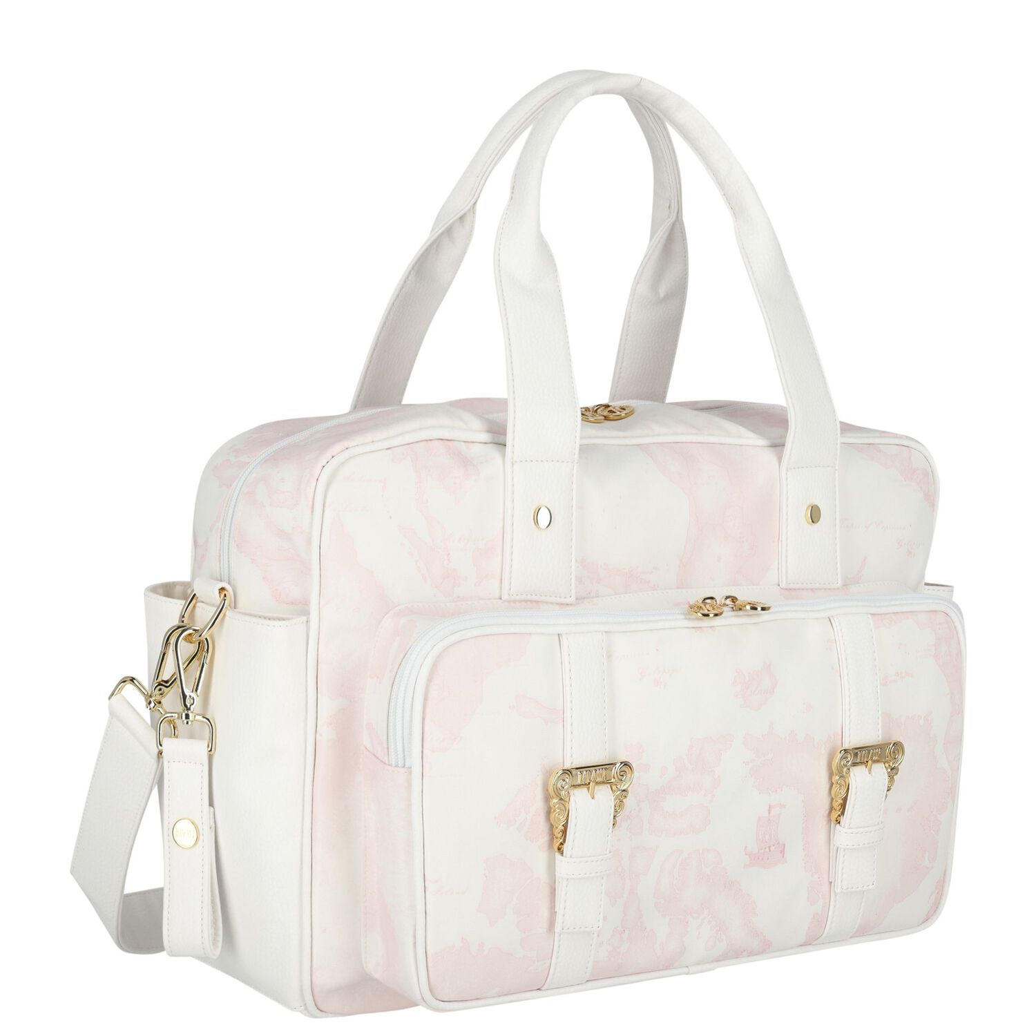 Baby Girls White & Pink Geo Map Changing Bag, 2, hi-res