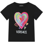 تيشيرت بالشعار باللون الاسود للبنات , 1, hi-res