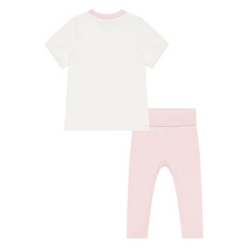 Younger Girls White & Pink Logo Leggings Set