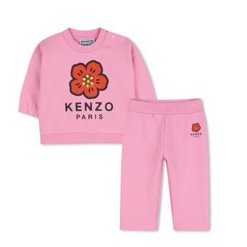Younger Girls Pink Boke Flower Tracksuit
