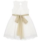 فستان مطرز من الأورجانزا باللون الأبيض للبنات, 1, hi-res