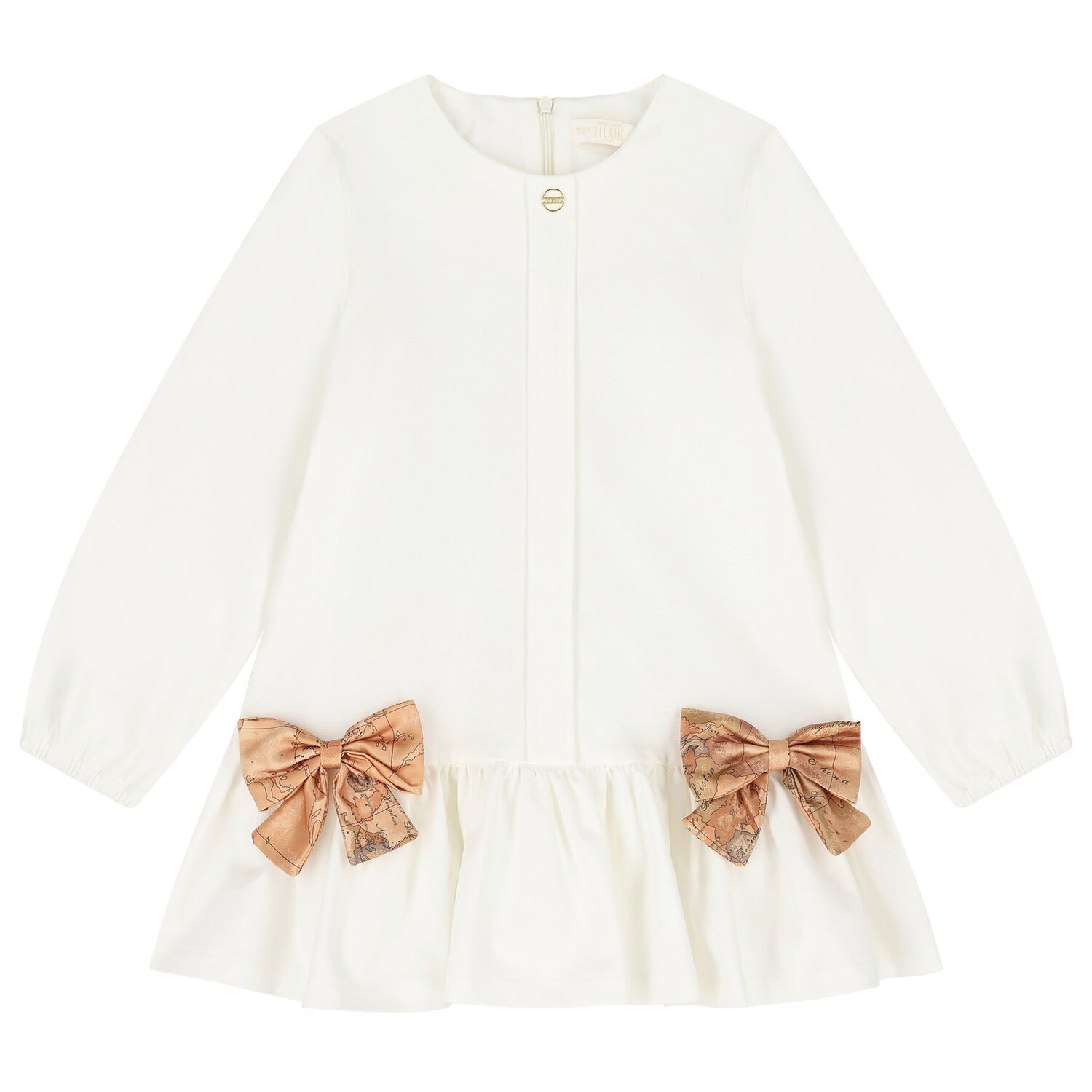 Girls Ivory Geo Map Bow Dress, 1, hi-res