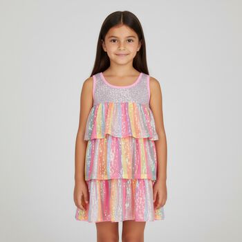 Girls Pink Sequin Layered Dress