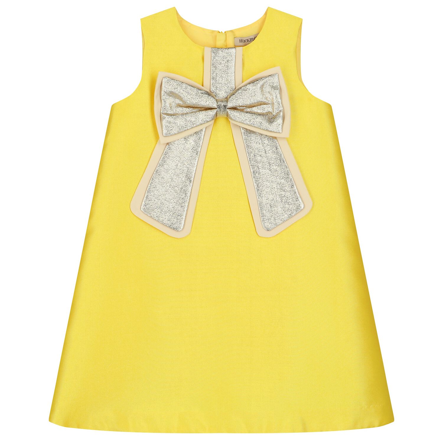 Girls Yellow Bow Satin Dress, 1, hi-res image number null