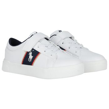 Boys White & Navy Blue Logo Trainers 